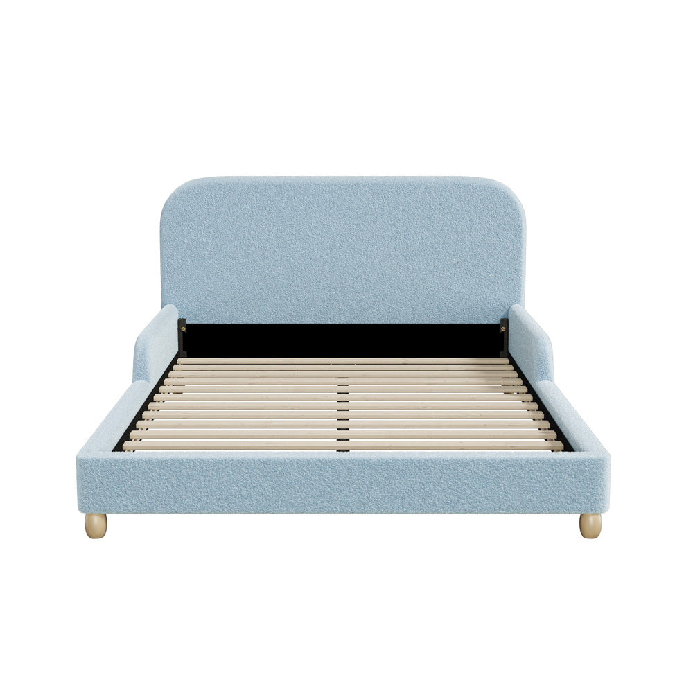 Kids Double Bed Frame with Guard Rails Boucle Blue, 300kg Weight Capacity