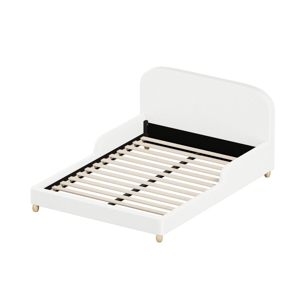 Kids Bed Frame Double Size Base with Side Rails Boucle White