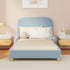 Oikiture Kids Single Bed Frame with Guard Rails Boucle Blue
