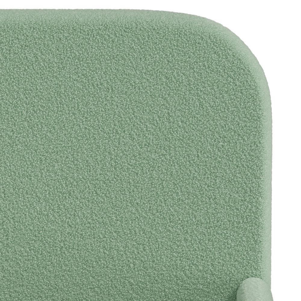 Kids Single Bed Frame with Side Guard Rails, Boucle Fabric, Green Colour