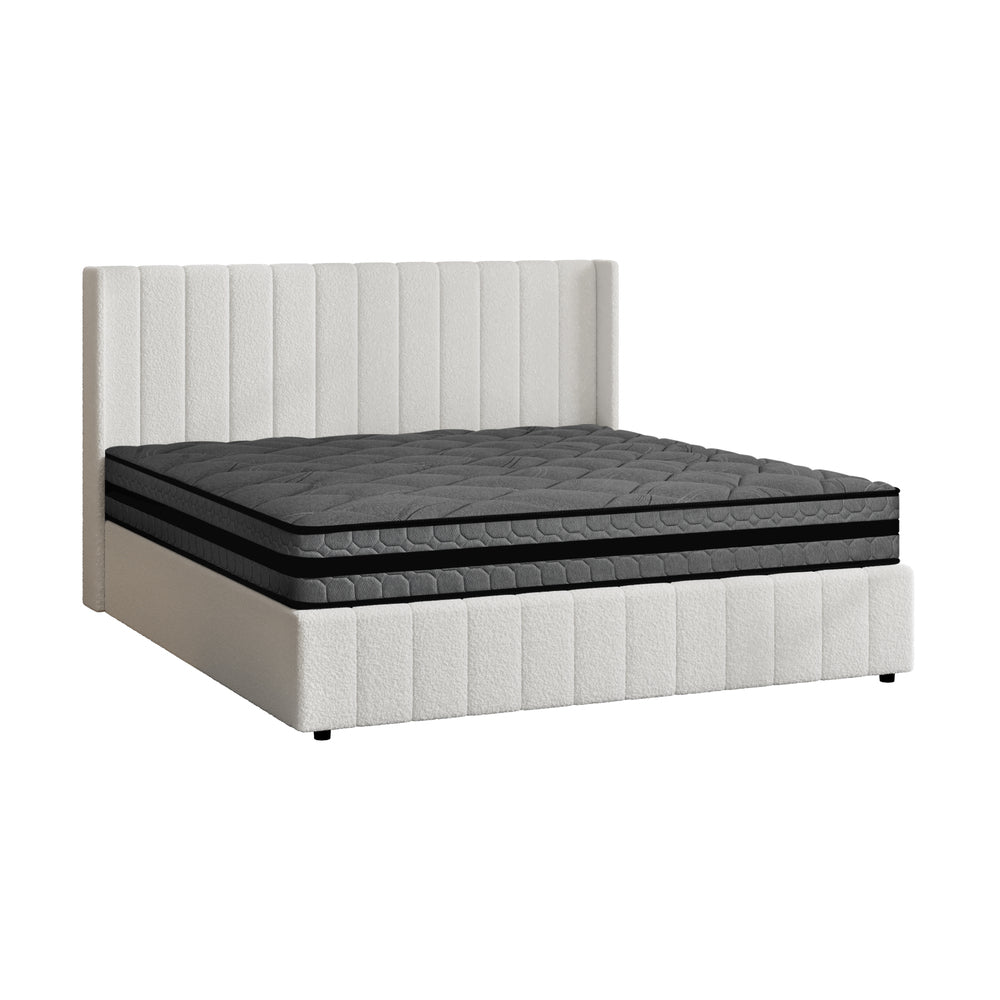 Oikiture Bed Frame with Mattress Set Double Size Gas Lift Boucle BILY