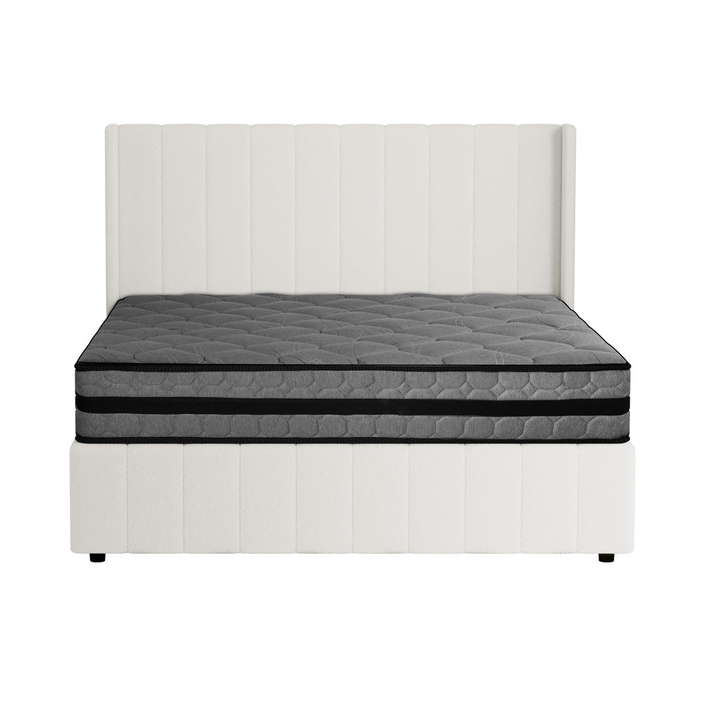 Oikiture Bed Frame with Mattress Set Double Size Gas Lift Boucle BILY