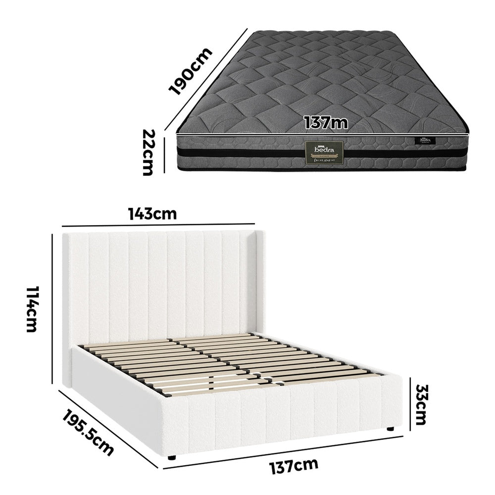 Oikiture Bed Frame with Mattress Set Double Size Gas Lift Boucle BILY