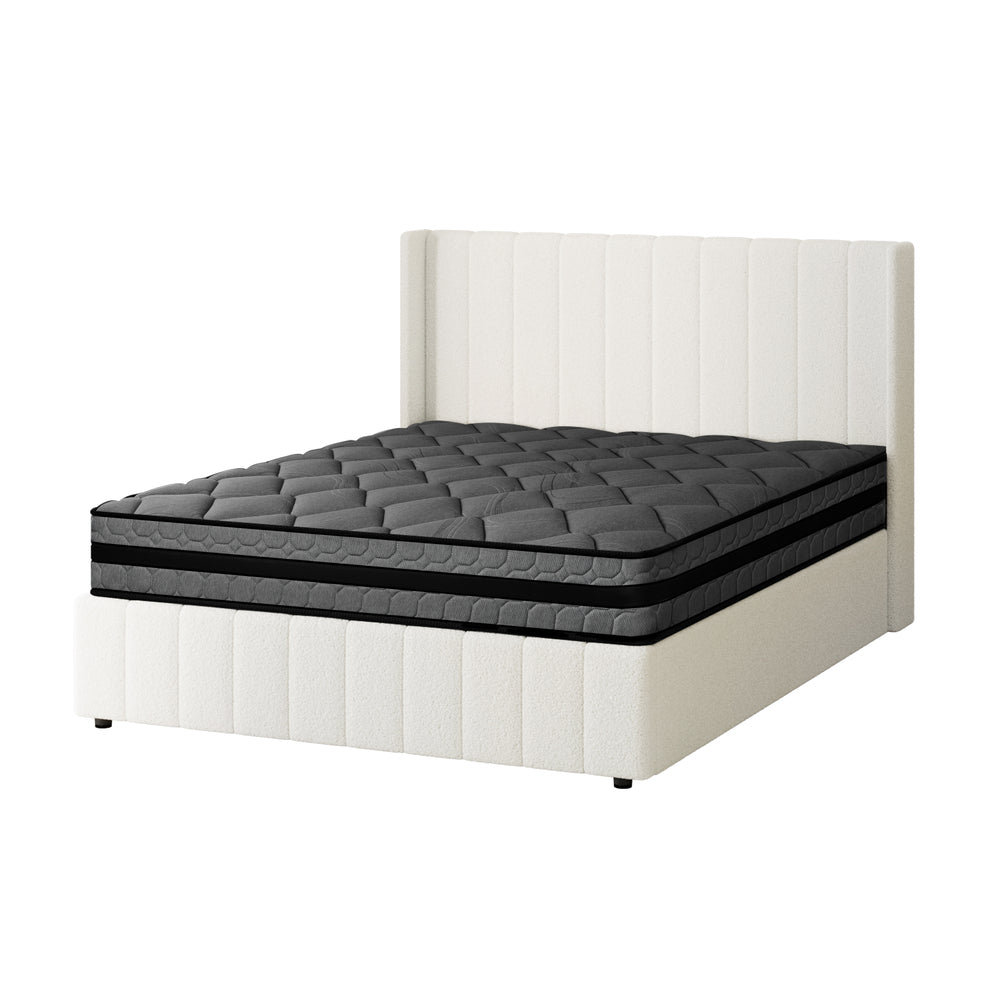 Oikiture Bed Frame with Mattress Set Double Size Gas Lift Boucle BILY
