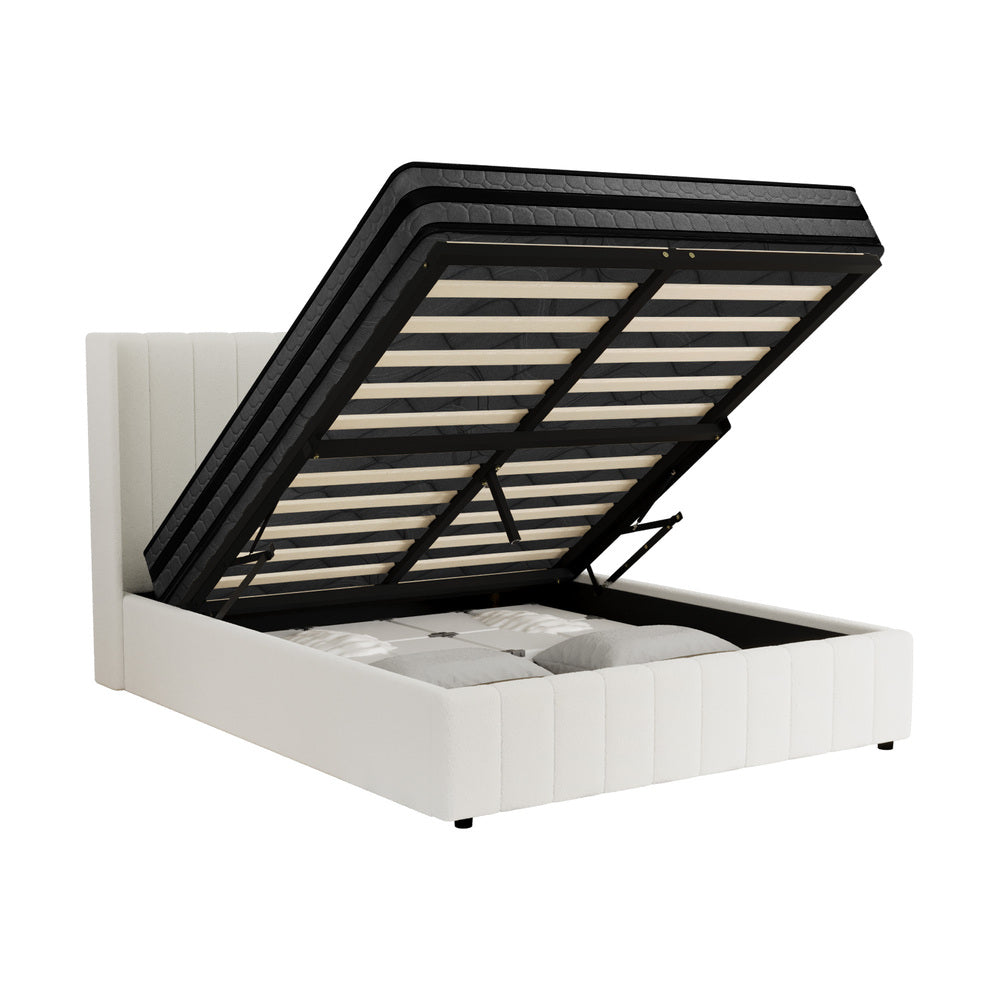 Oikiture Bed Frame with Mattress Set Double Size Gas Lift Boucle BILY