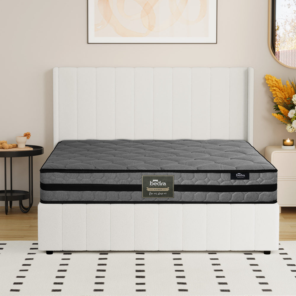Oikiture Bed Frame with Mattress Set Double Size Gas Lift Boucle BILY