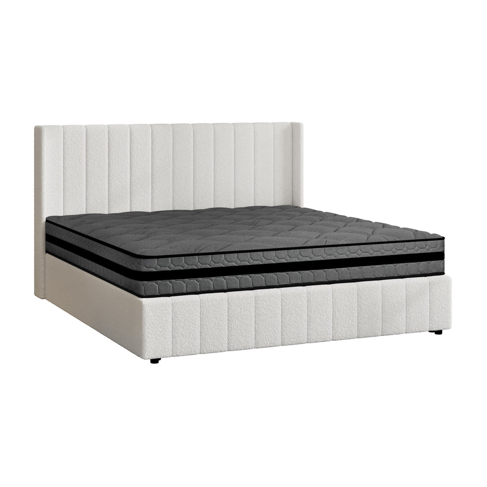 Oikiture Bed Frame with Mattress Set King Size Gas Lift Boucle BILY