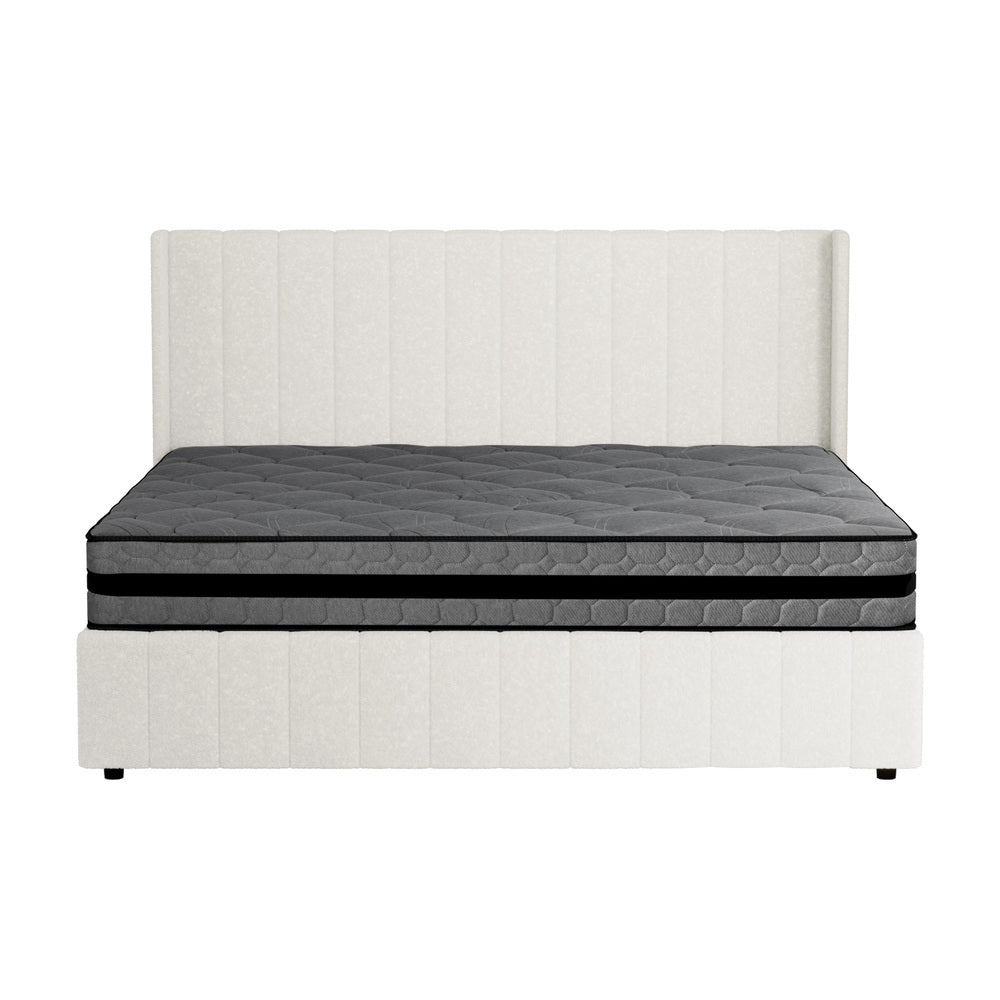 Oikiture Bed Frame with Mattress Set King Size Gas Lift Boucle BILY