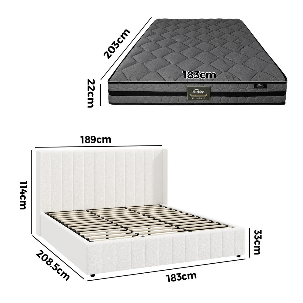 Oikiture Bed Frame with Mattress Set King Size Gas Lift Boucle BILY