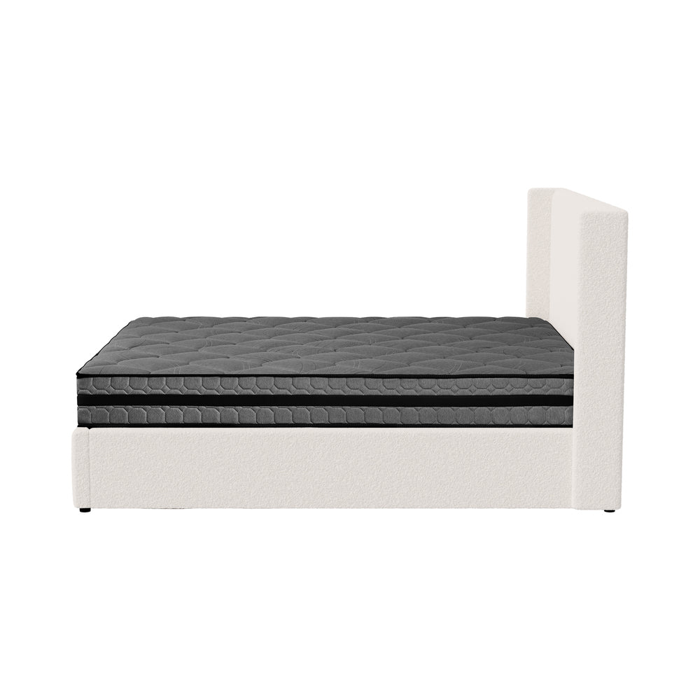 Oikiture Bed Frame with Mattress Set King Size Gas Lift Boucle BILY