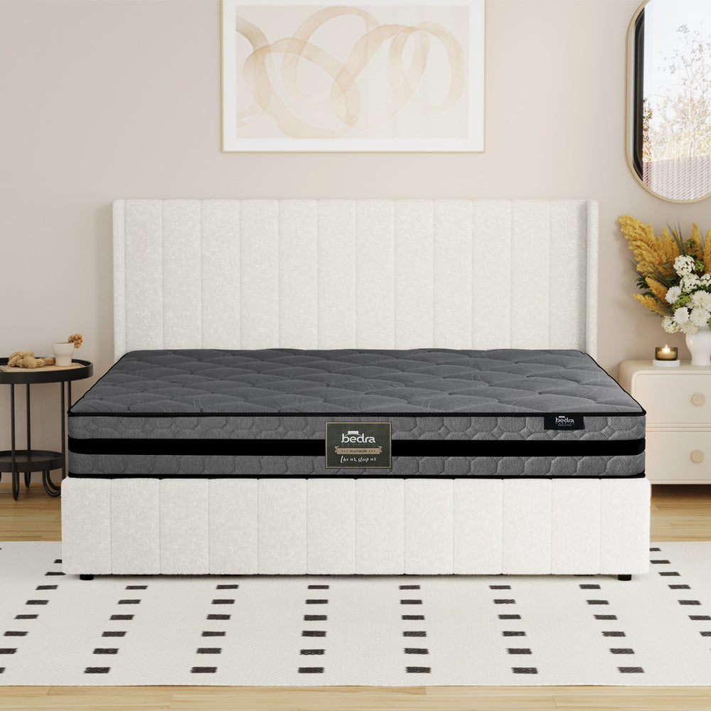 Oikiture Bed Frame with Mattress Set King Size Gas Lift Boucle BILY