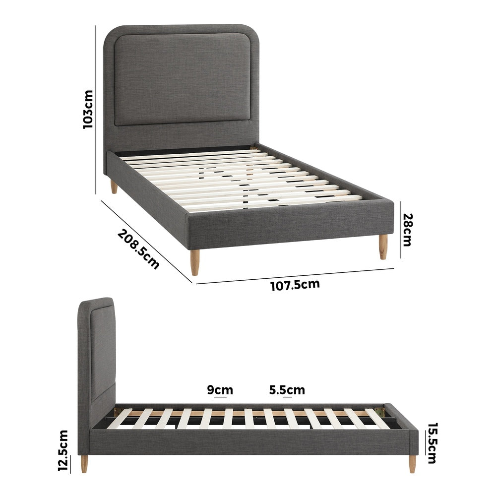 Bed Frame King Single Size Fabric Grey BOB