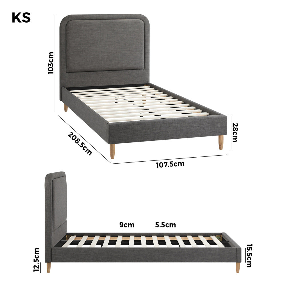 Bed Frame King Single Size Fabric Grey BOB