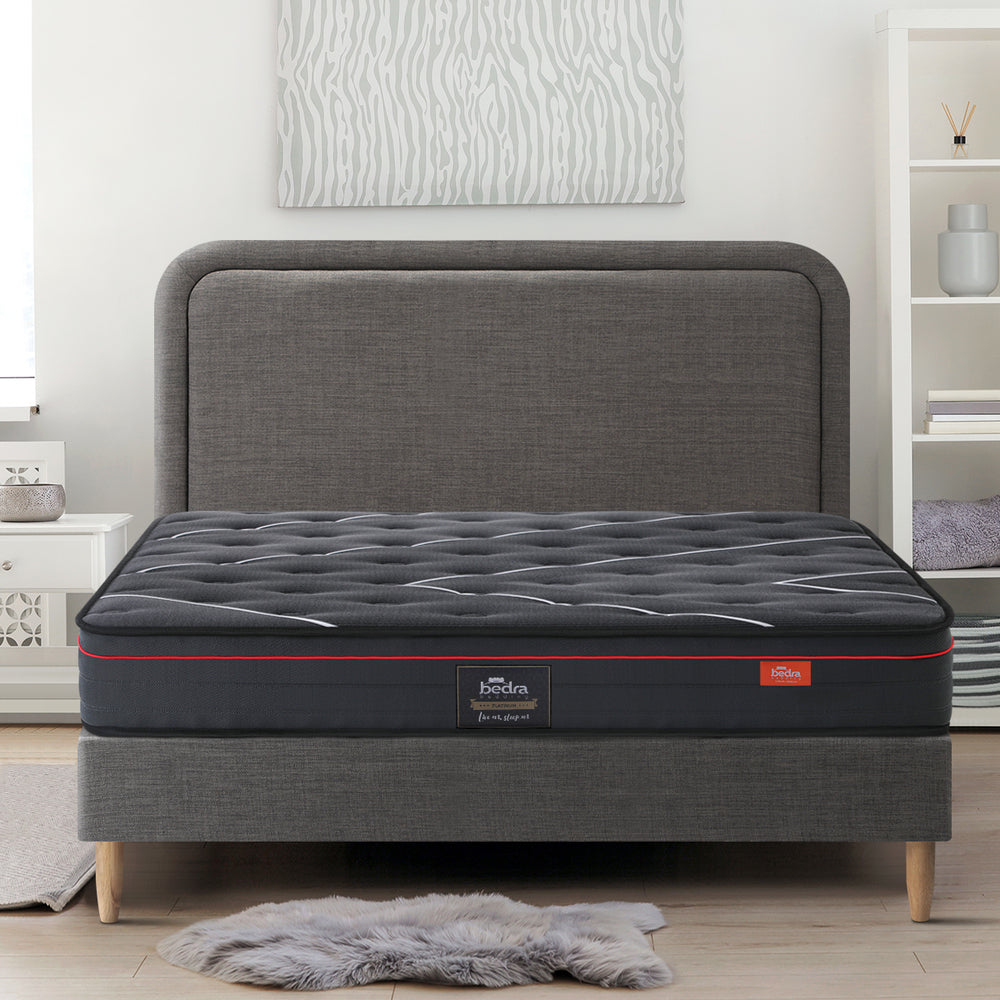 Oikiture Bed Frame Double Size Beds Platform with Mattress Grey Fabric