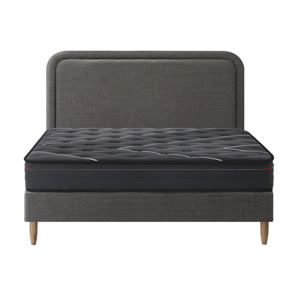 Oikiture Bed Frame Queen Size Beds Platform with Mattress Grey Fabric