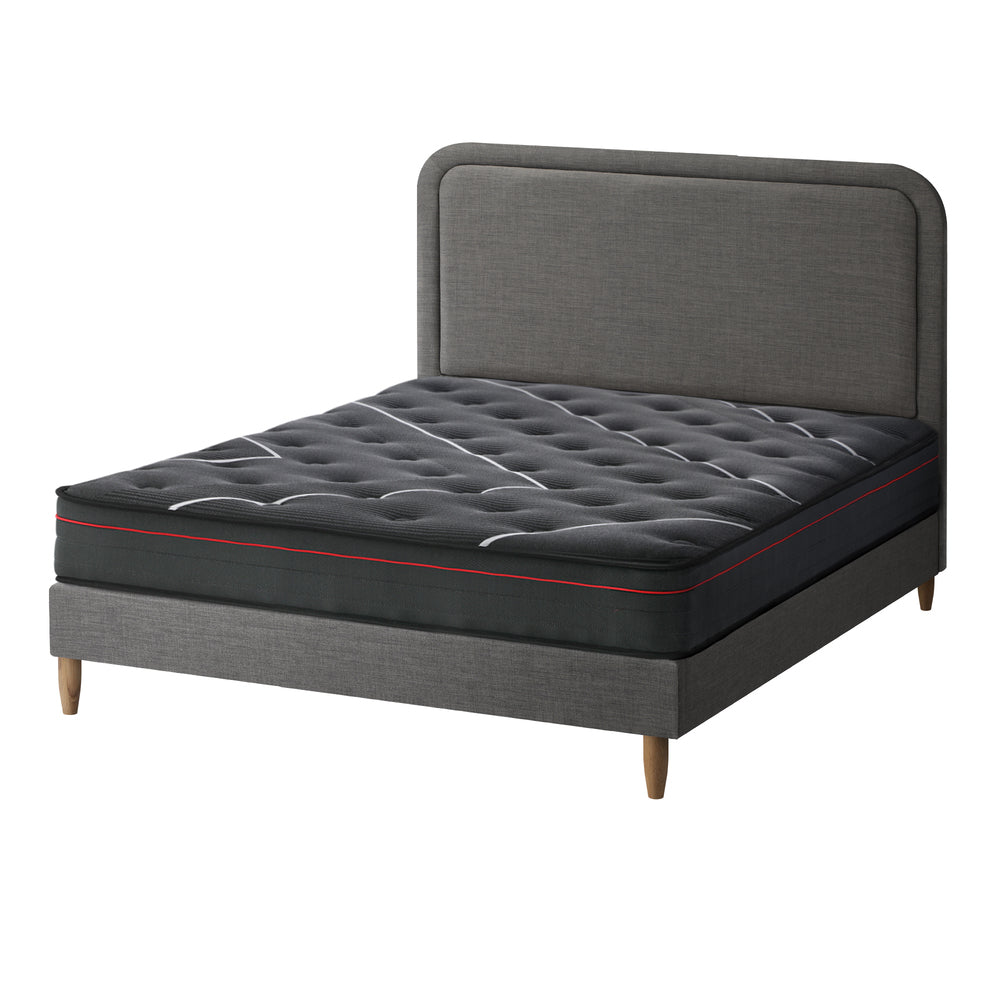 Oikiture Bed Frame Queen Size Beds Platform with Mattress Grey Fabric