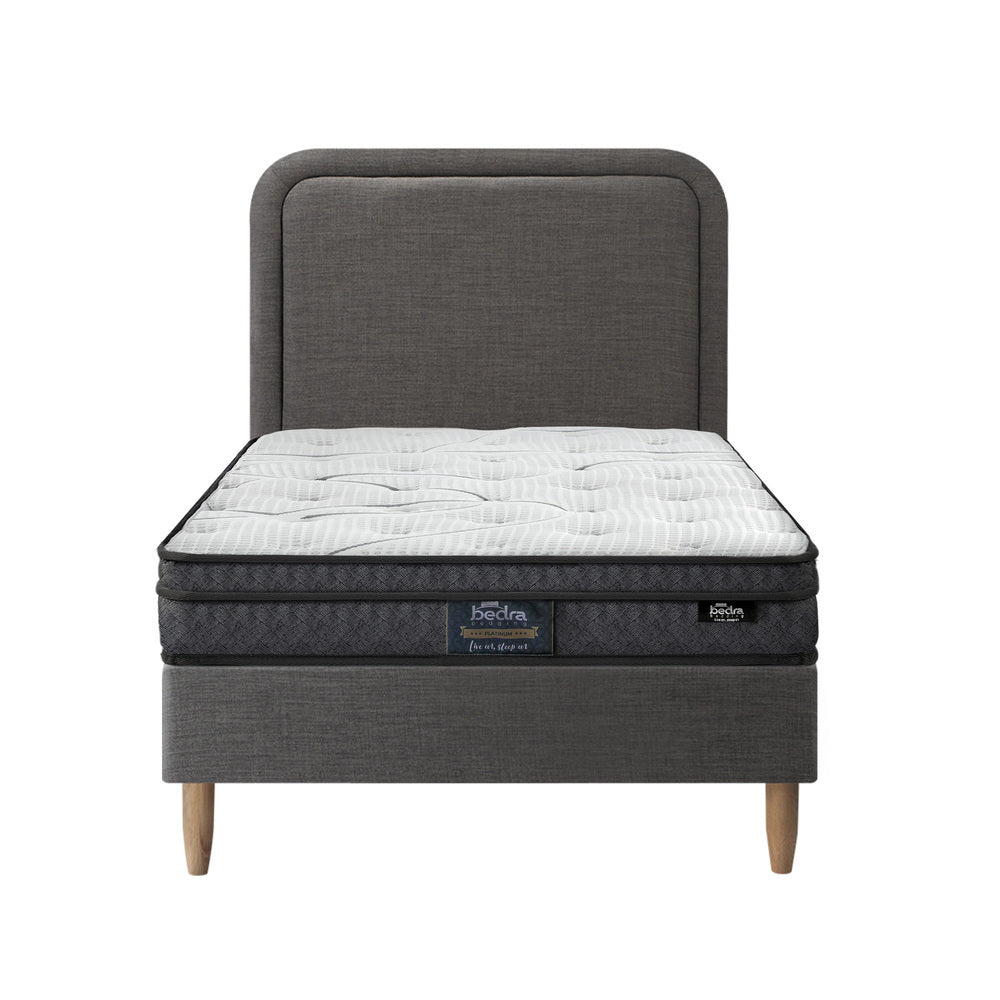 Bed Frame Single Size Base with Bonnell Spring Mattress Grey