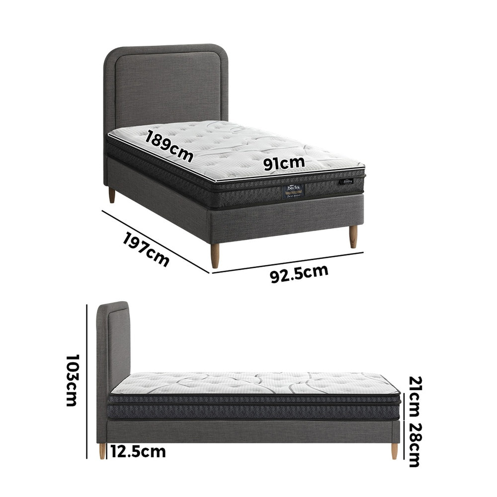 Bed Frame Single Size Base with Bonnell Spring Mattress Grey