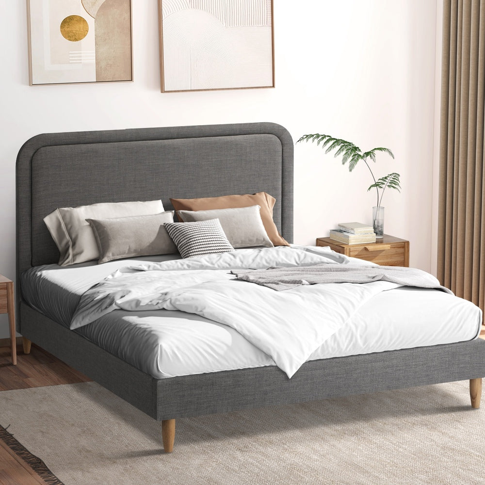 Bed Frame Queen Size Fabric Grey BOB