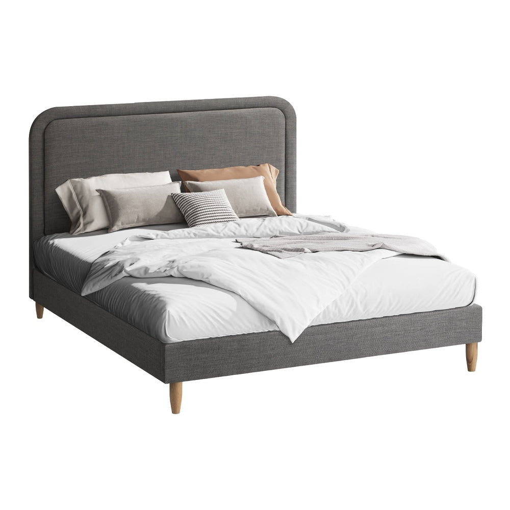 Bed Frame Queen Size Fabric Grey BOB