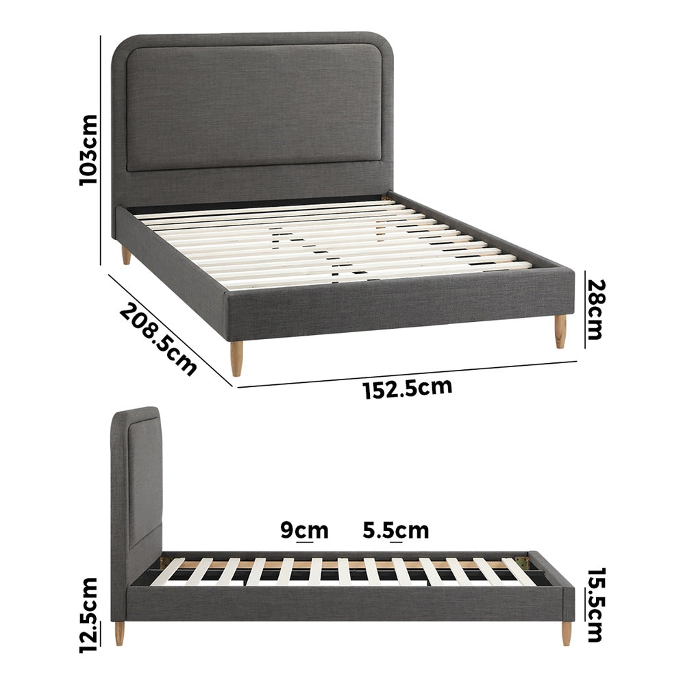 Bed Frame Queen Size Fabric Grey BOB