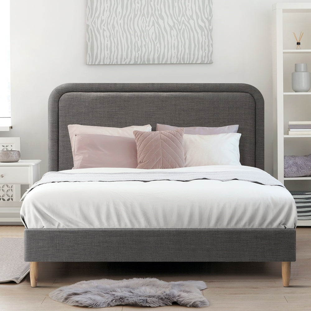 Bed Frame Queen Size Fabric Grey BOB