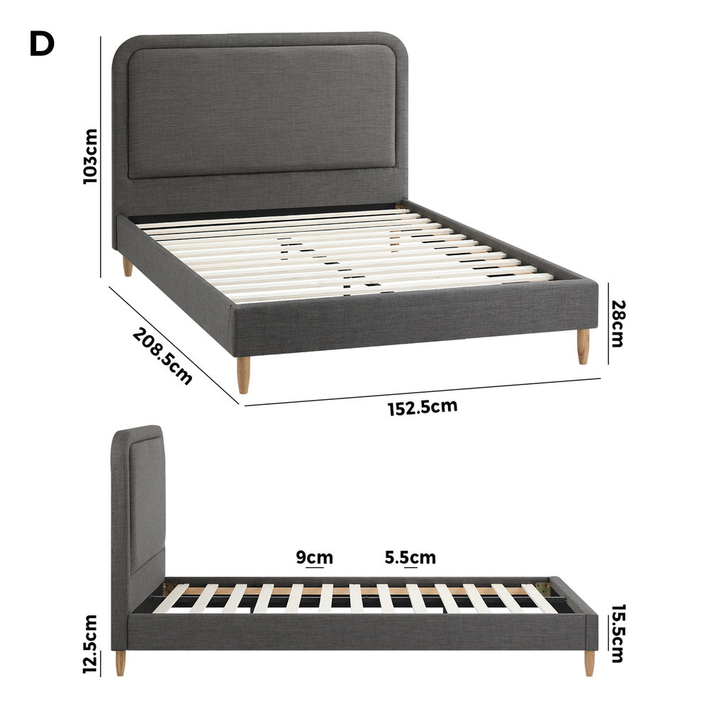 Bed Frame Queen Size Fabric Grey BOB