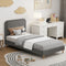 Oikiture Single Bed Frame Fabric Upholstered Grey Bedhead Wooden Slats