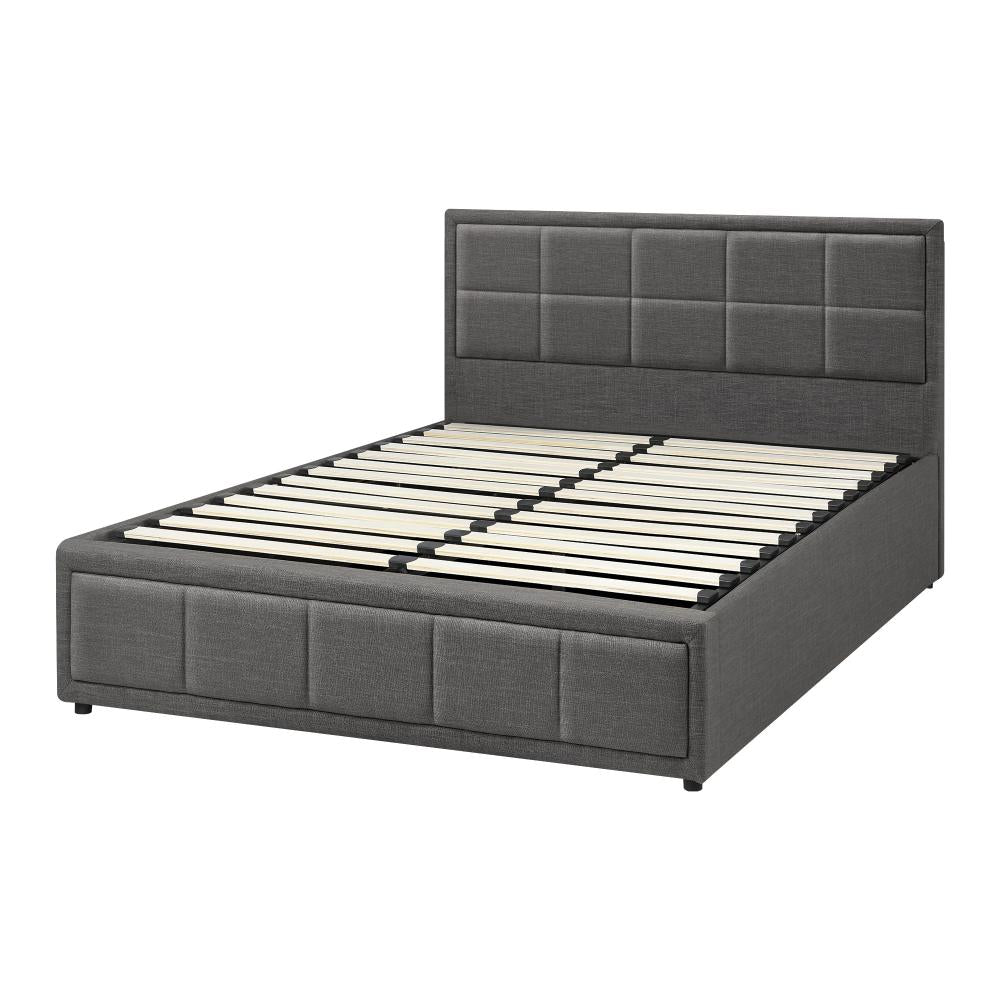 Double Bed Frame Gas Lift Storage Base Fabric Grey