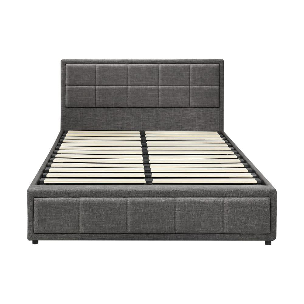 Double Bed Frame Gas Lift Storage Base Fabric Grey
