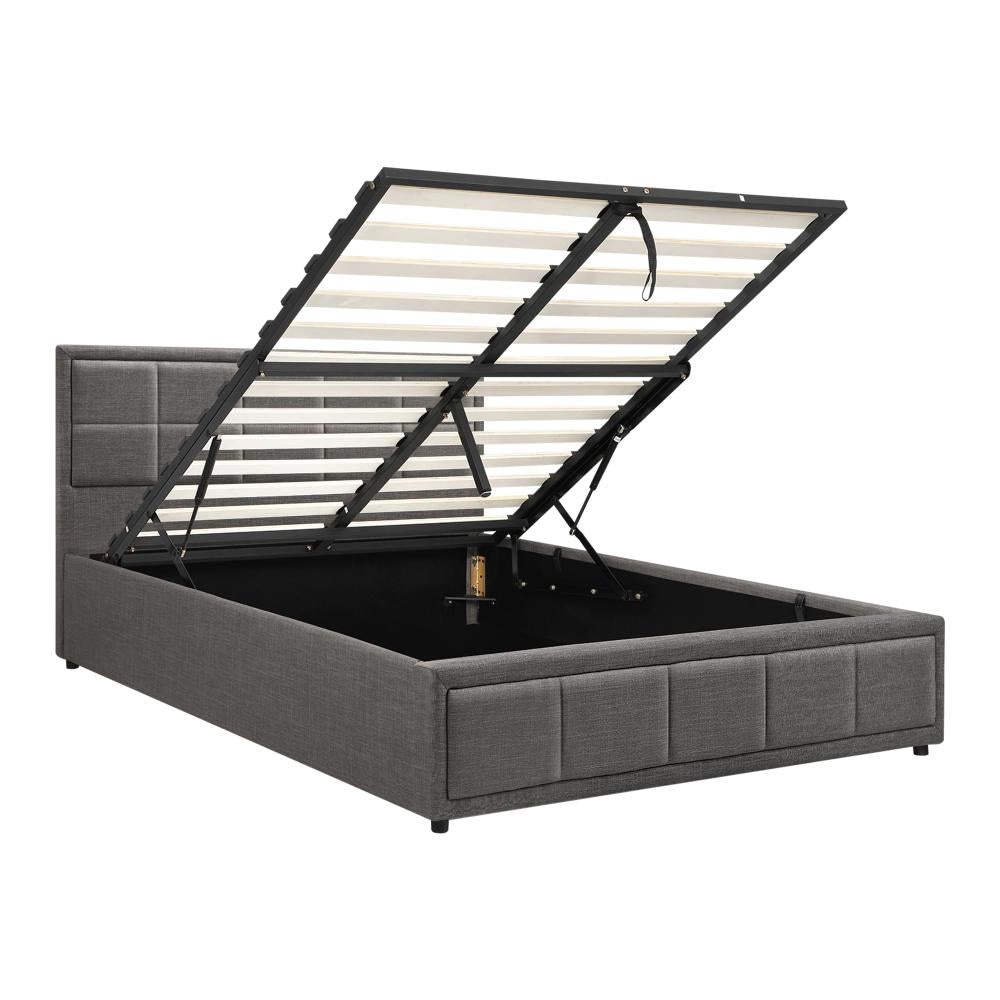 Queen Bed Frame Gas Lift Storage Base Fabric Grey
