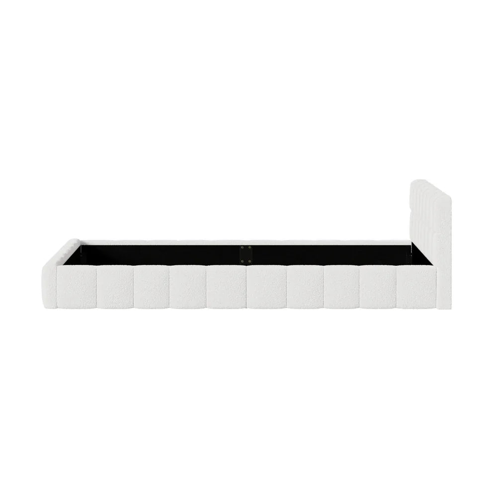 Bed Frame Double Size Tufted Headboard White Boucle