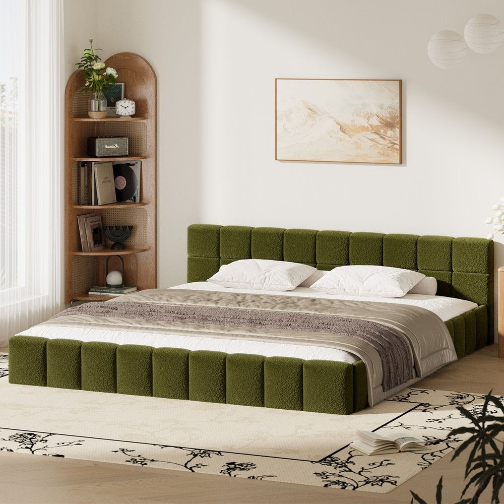 Bed Frame King Size Tufted Headboard Green Boucle