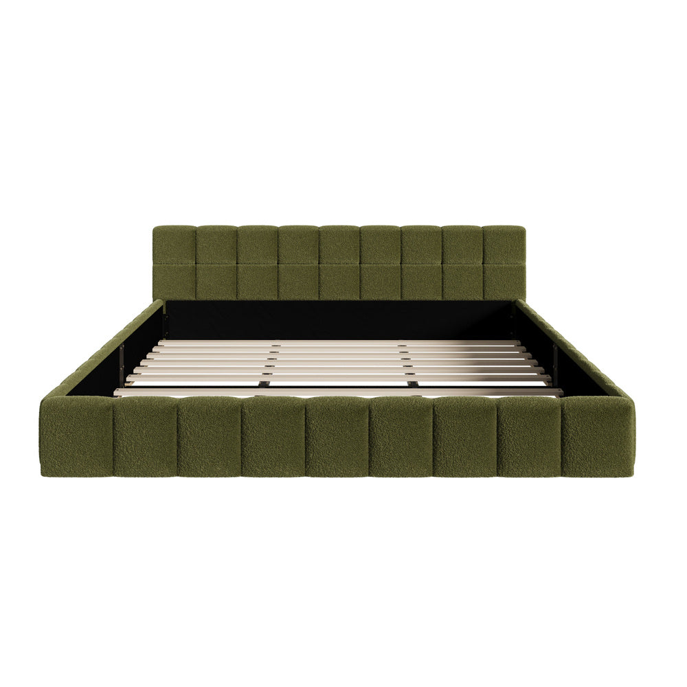 Bed Frame King Size Tufted Headboard Green Boucle