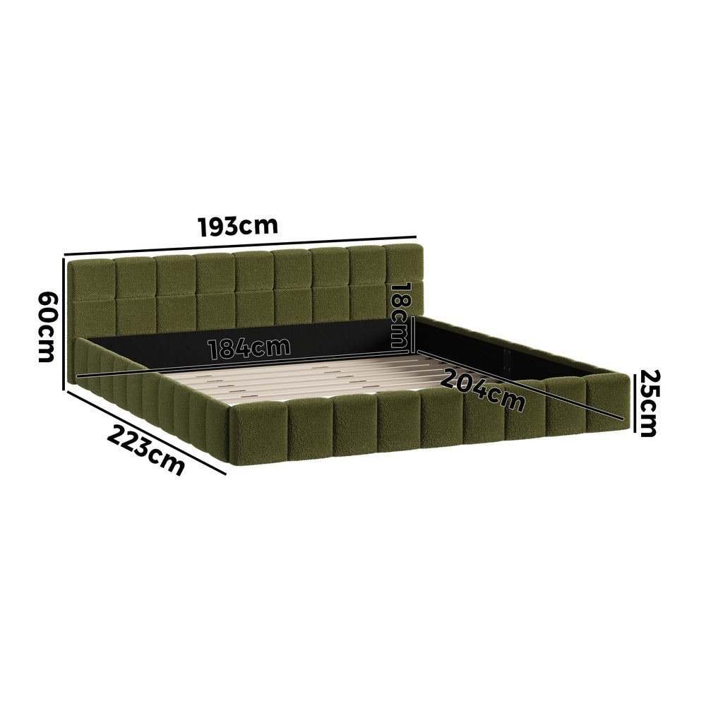 Bed Frame King Size Tufted Headboard Green Boucle
