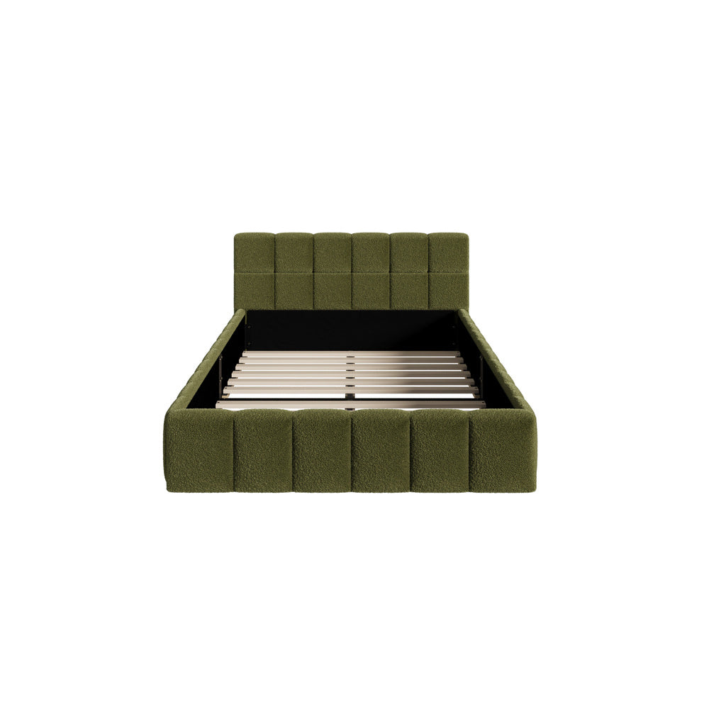 Bed Frame King Single Size Tufted Headboard Green Boucle