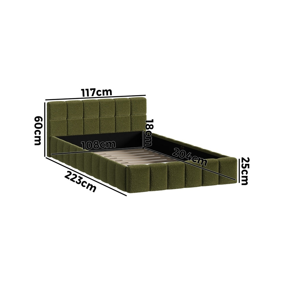 Bed Frame King Single Size Tufted Headboard Green Boucle