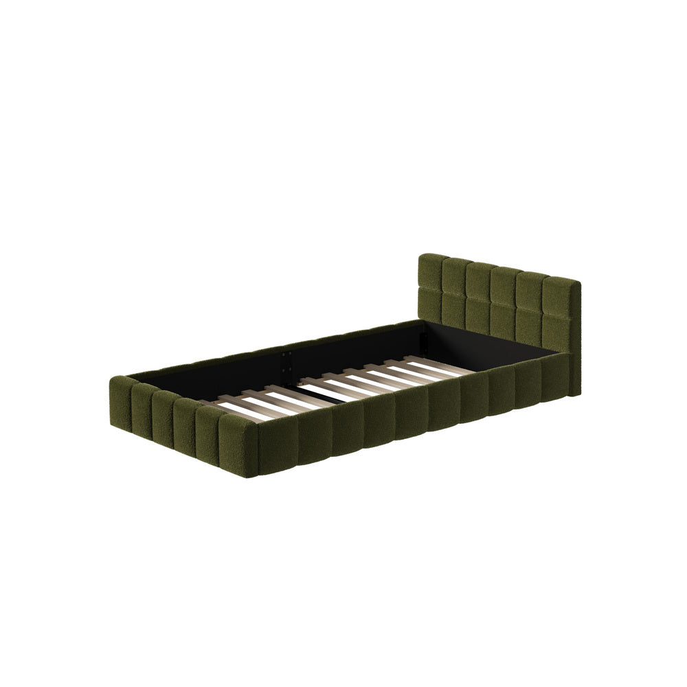 Bed Frame King Single Size Tufted Headboard Green Boucle