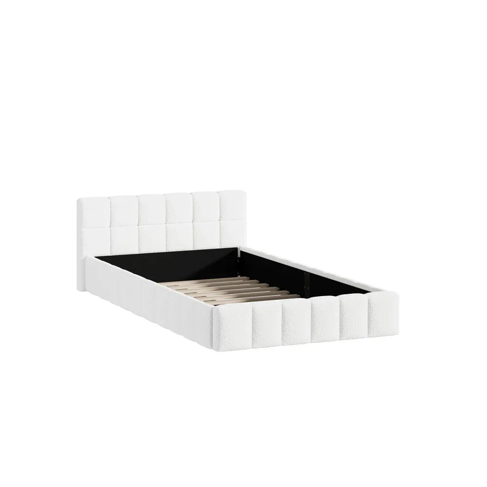 Bed Frame King Single Size Tufted Headboard White Boucle