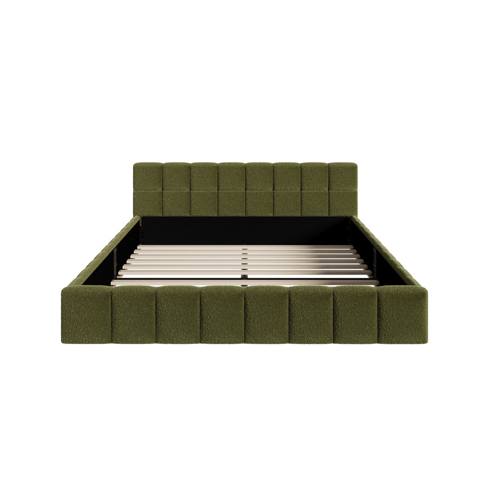 Bed Frame Queen Size Tufted Headboard Green Boucle