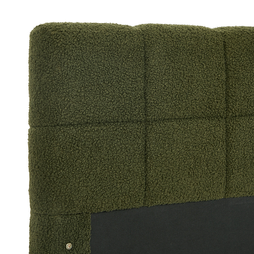 Bed Frame Queen Size Tufted Headboard Green Boucle