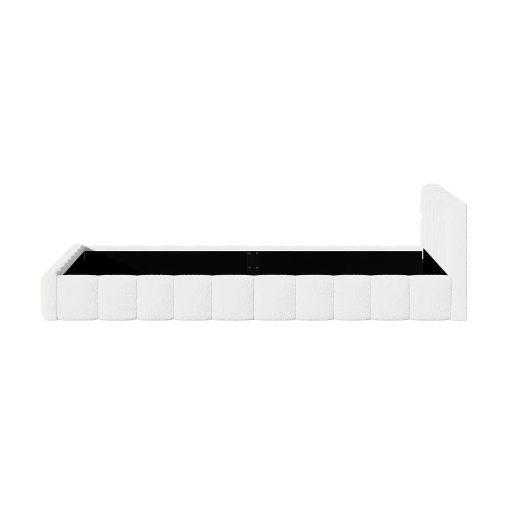 Bed Frame Queen Size Tufted Headboard White Boucle