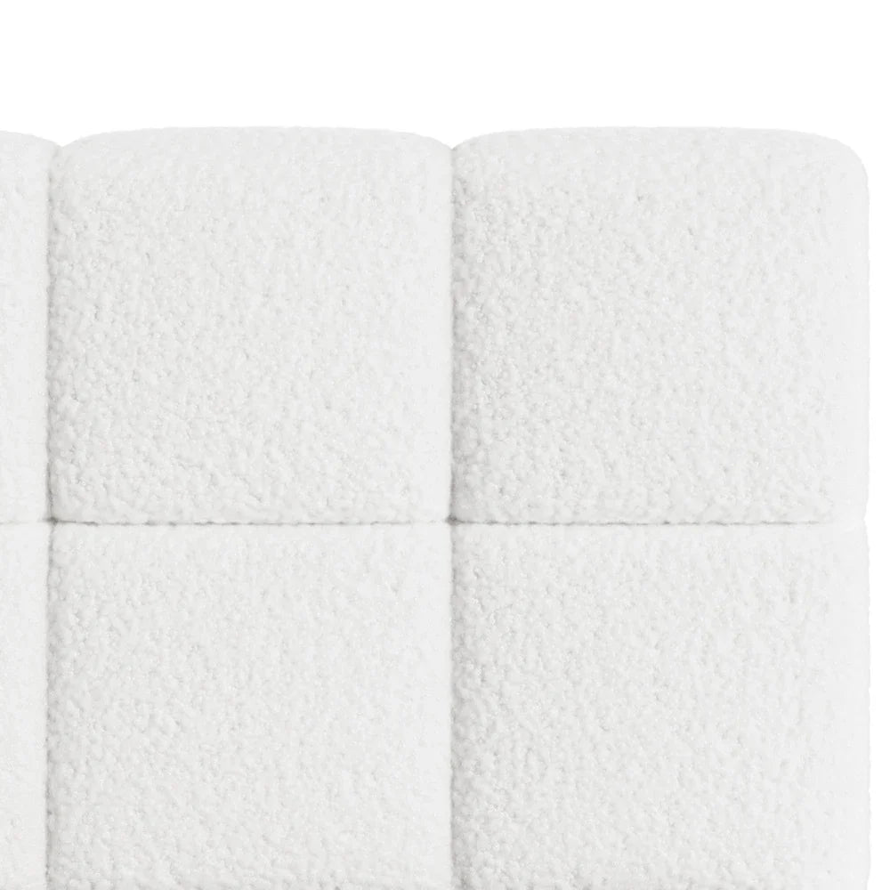 Bed Frame Queen Size Tufted Headboard White Boucle