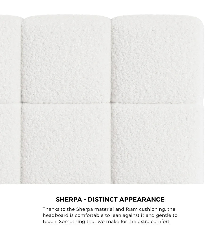 Bed Frame Queen Size Tufted Headboard White Boucle