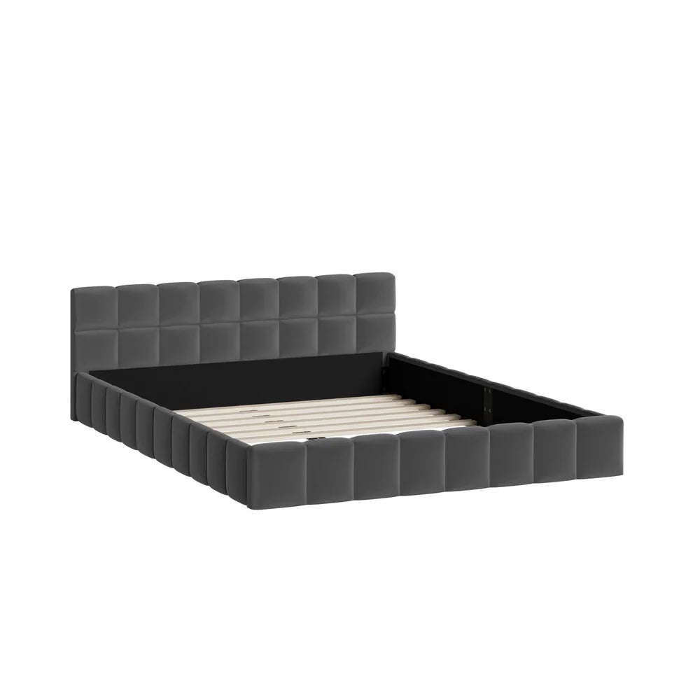 Bed Frame Queen Size Tufted Headboard Grey Velvet