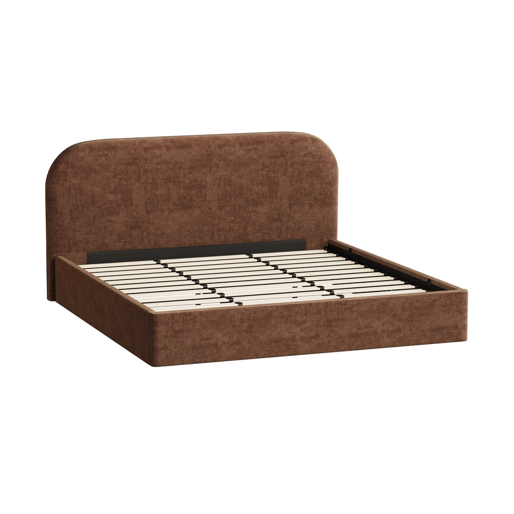 King Bed Frame Gas Lift Storage Velvet Brown