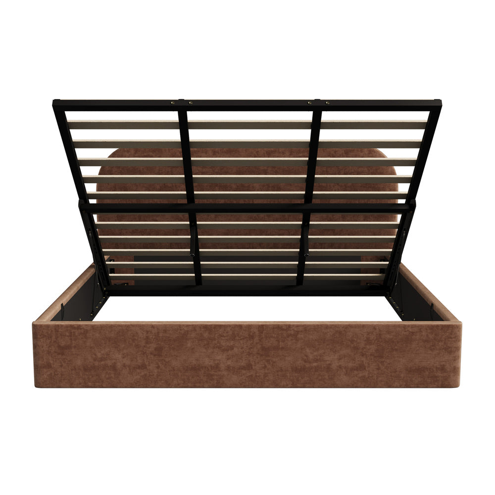 King Bed Frame Gas Lift Storage Velvet Brown