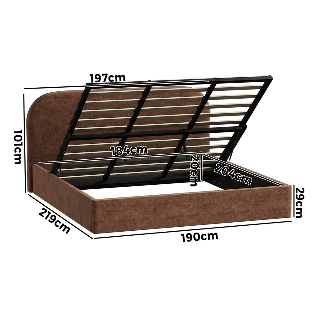 King Bed Frame Gas Lift Storage Velvet Brown