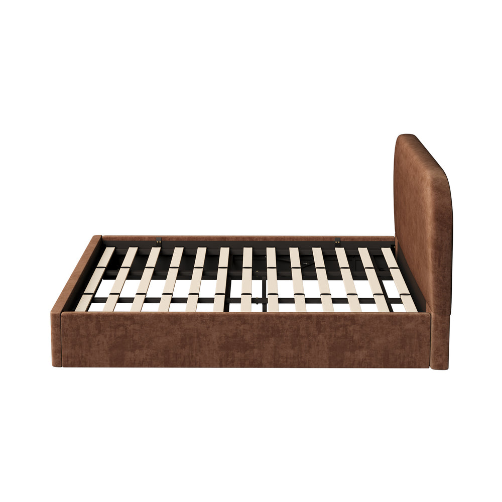 King Bed Frame Gas Lift Storage Velvet Brown