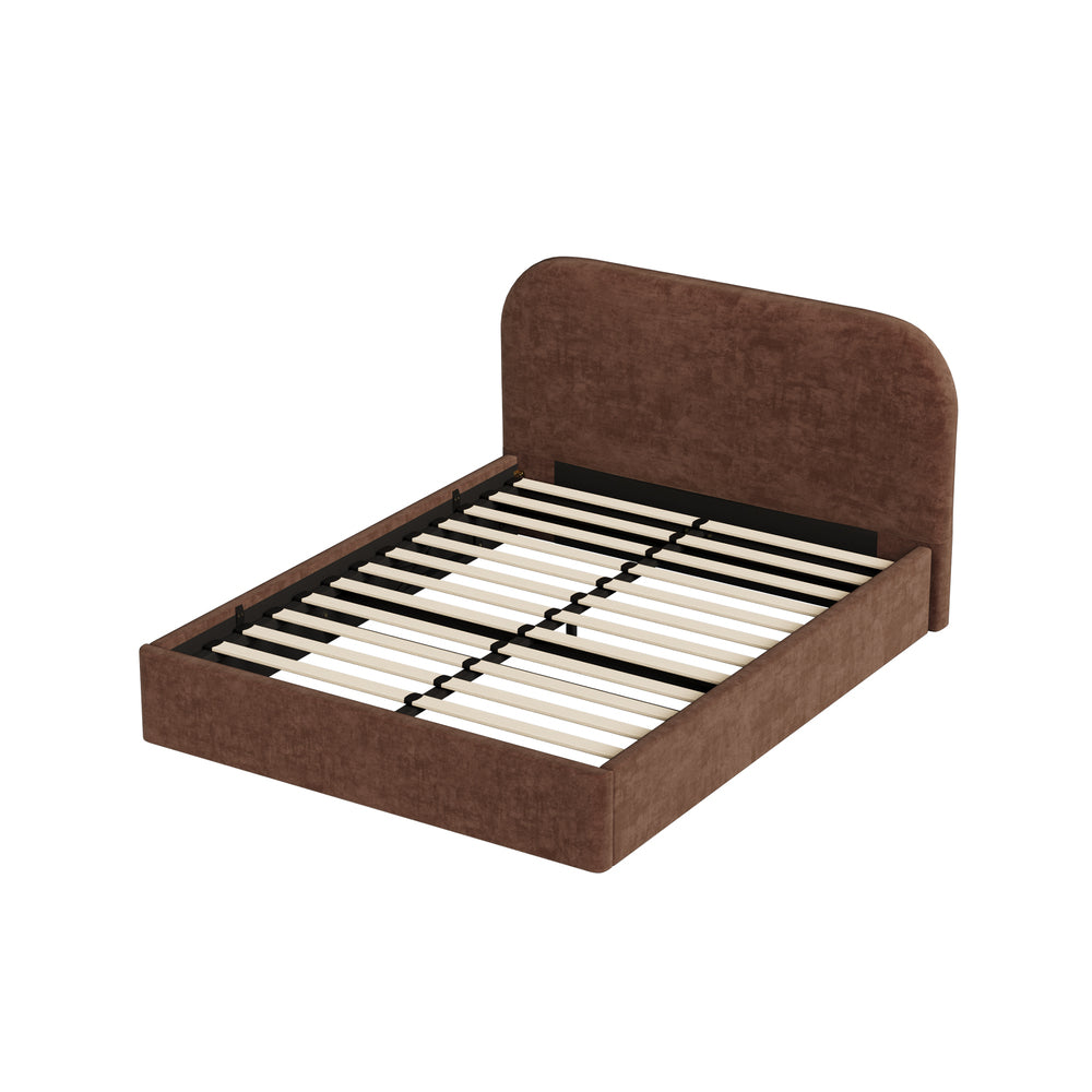 Queen Gas Lift Bed Frame, Velvet Brown, 300kg Cap, Storage Base